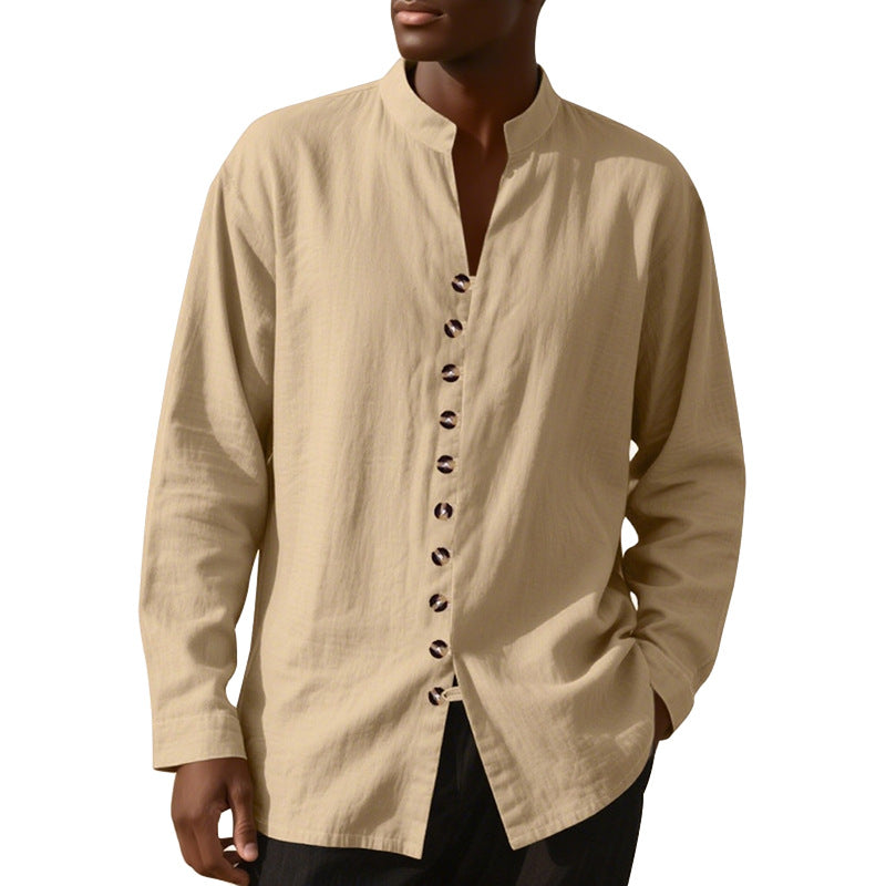 Men's long sleeve shirt with modern high collar and single button placket Lune London