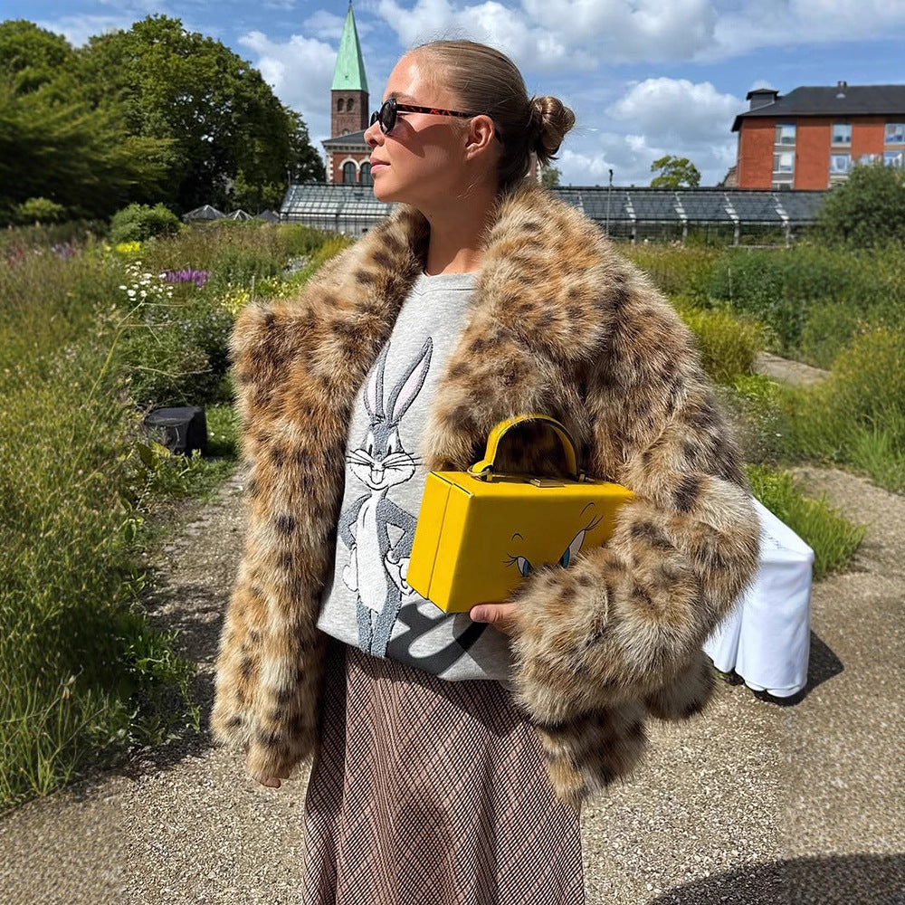 Lune London women's faux fur coat with leopard print