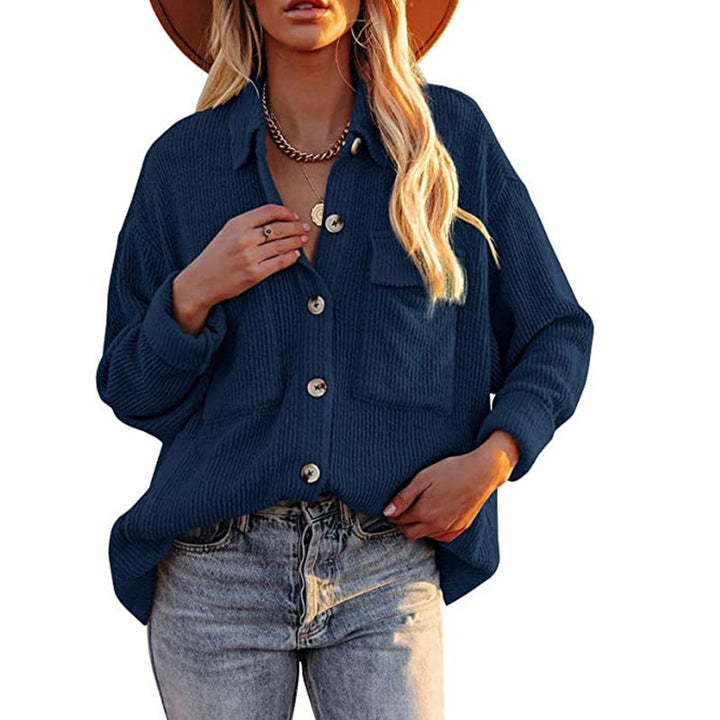 Women's Casual Knit Cardigan with Button Placket and Chest Pocket Lune London