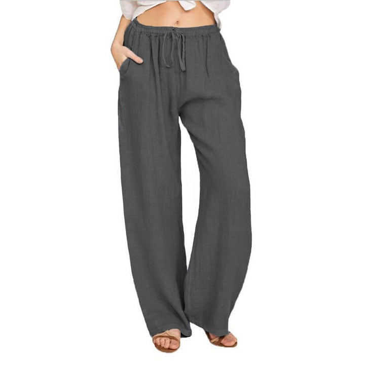 Comfortable and breathable linen pants for women with elastic waistband and side pockets Lune London