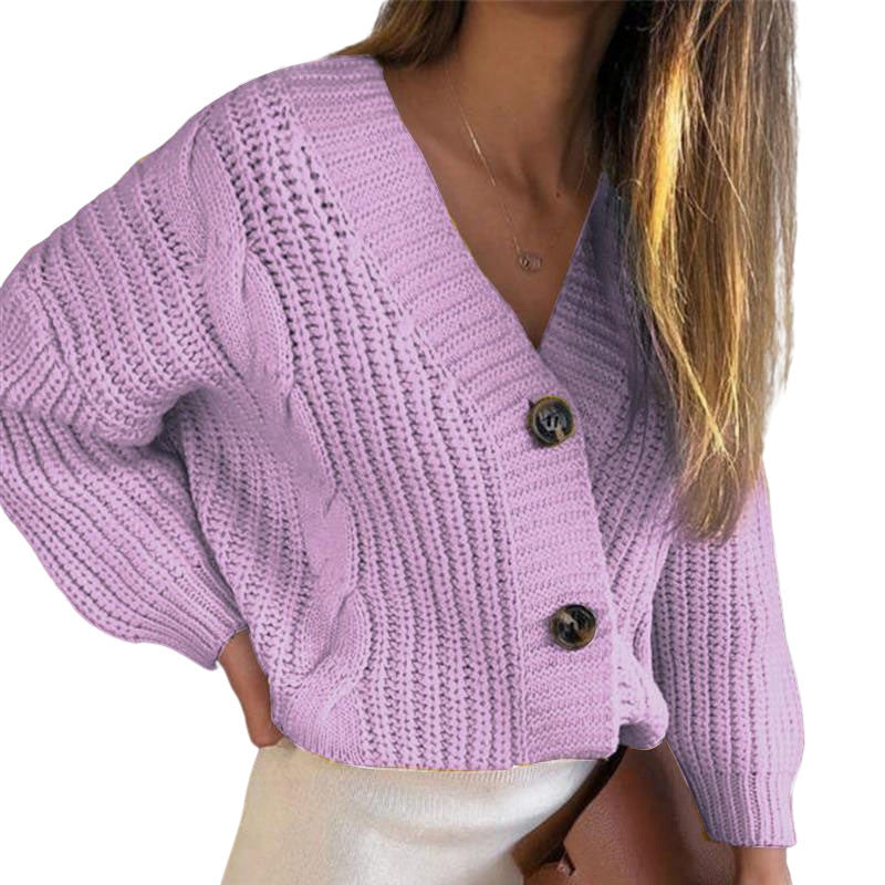 Ladies cardigan with plunging V-neck and decorative buttons Lune London