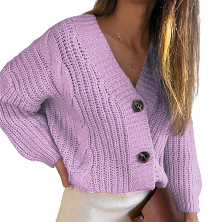 Ladies cardigan with plunging V-neck and decorative buttons Lune London
