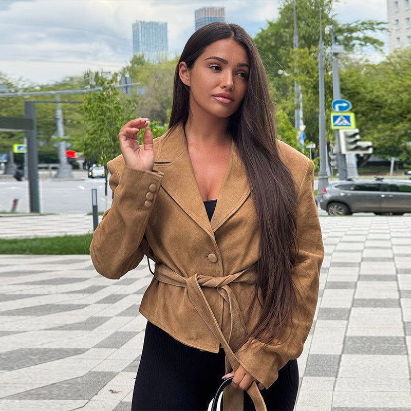 Ladies Velvet Jacket with Waist Belt Lune London