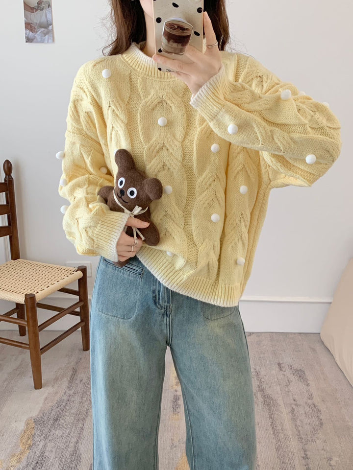 Pull surdimensionné en tricot épais pour femmes avec un motif en câble décontracté et des appliqués ludiques Chic & Stil