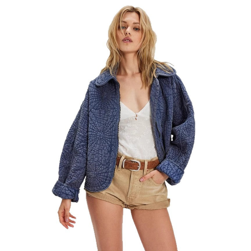 Ladies cozy quilted jacket with large collar Lune London
