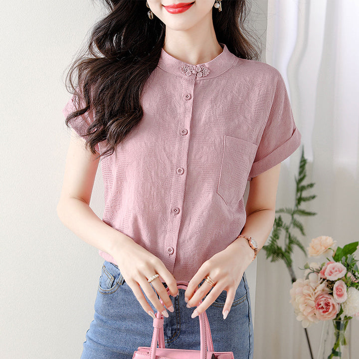Elegant women's structured blouse with short sleeves Lune London