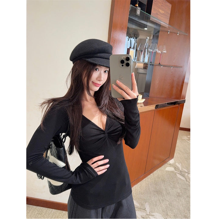 Women's Long Sleeve Top with Elegant Wrap Design Chic & Stil