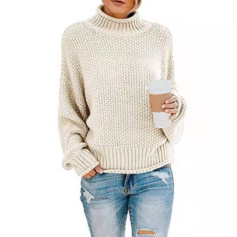 Chunky knit sweater for women with high collar and dropped shoulders Lune London