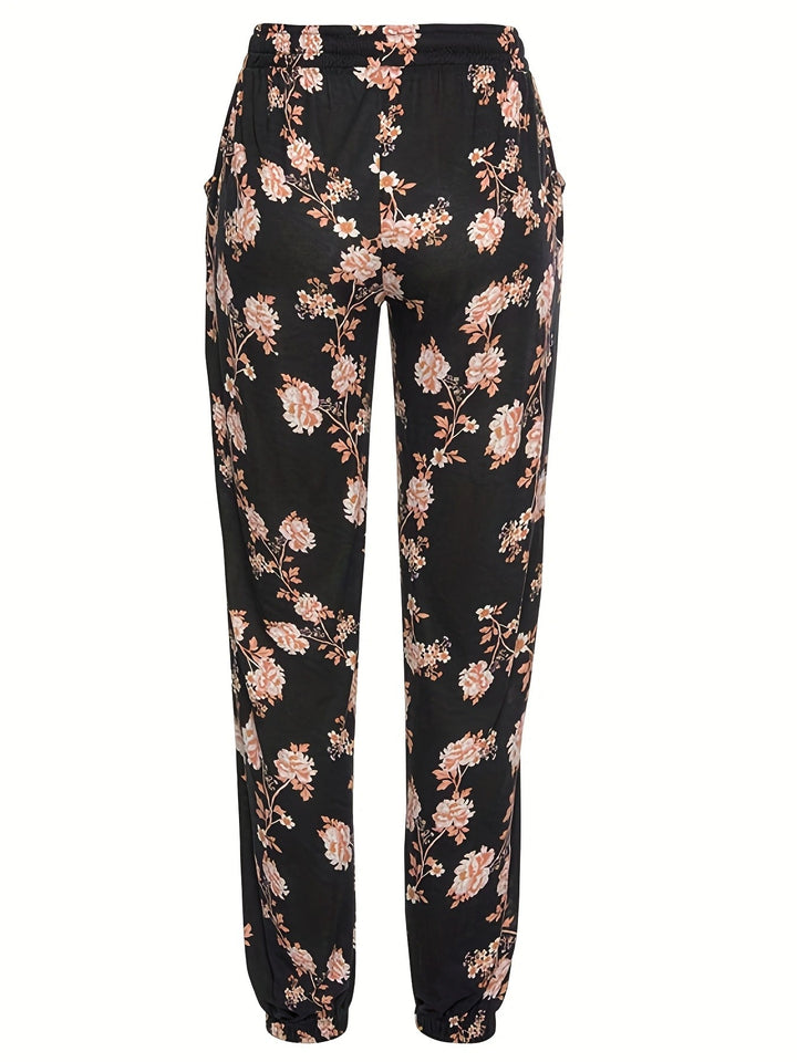 Women Relaxed Floral Pants with Elastic Waistband and Practical Side Pockets Lune London