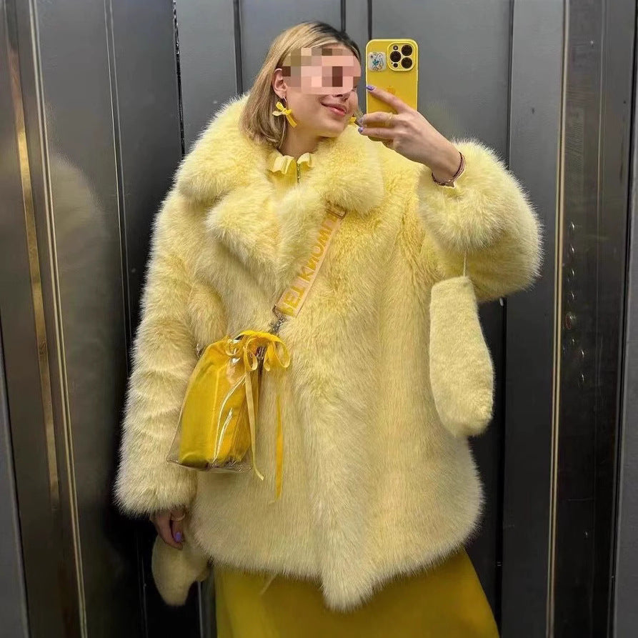 Modern stretch faux fur coat for women Lune London