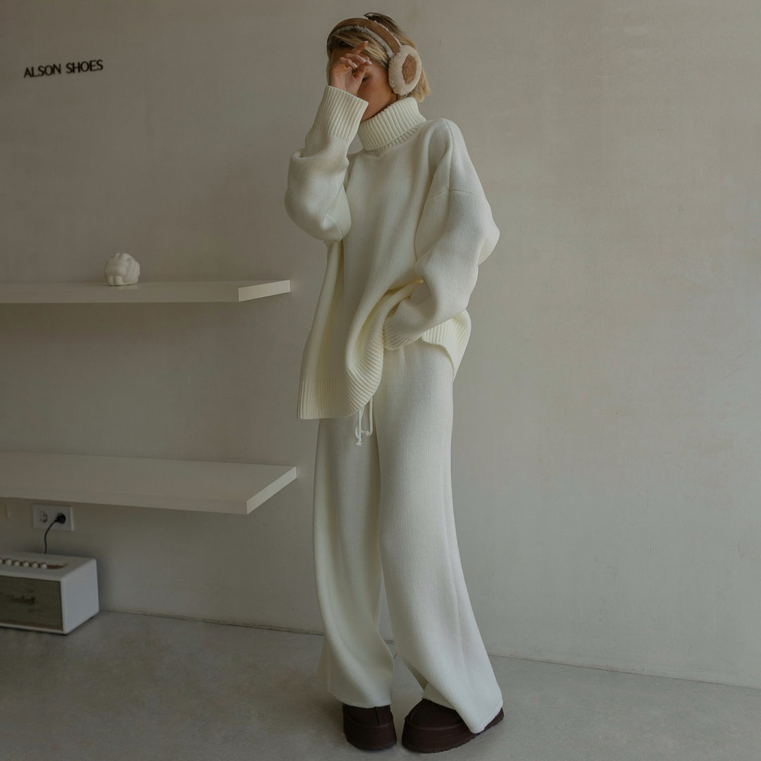Women Casual Knit Jumpsuit with High Collar and Wide Leg Lune London