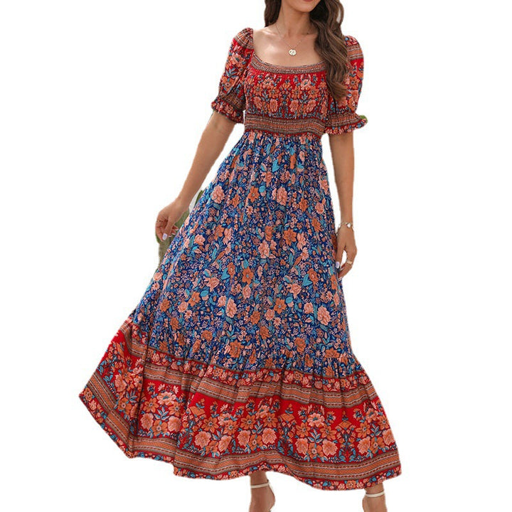 Maxi dress for women with oversized puff sleeves and a floral pattern Lune London