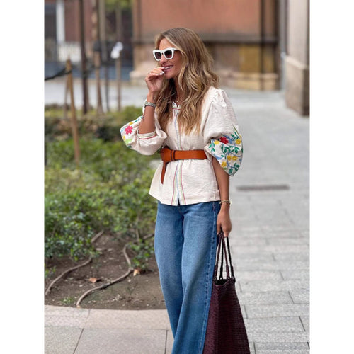 Blouse woman with colorful embroidery and voluminous sleeves Lune London