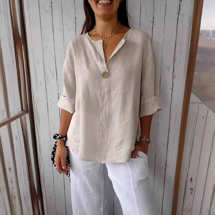 Women's Airy Linen Blouse with Button Details and Casual Cut Lune London