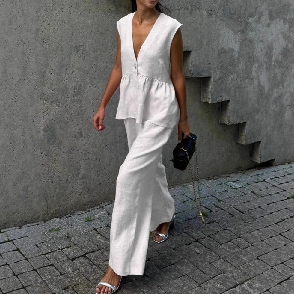 Ladies Elegant Linen Pantsuit Chic and Stylish