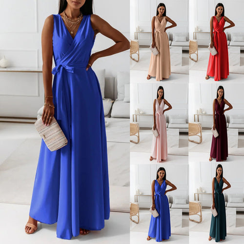 Maxi dress for women with wrap look and deep V neck Lune London