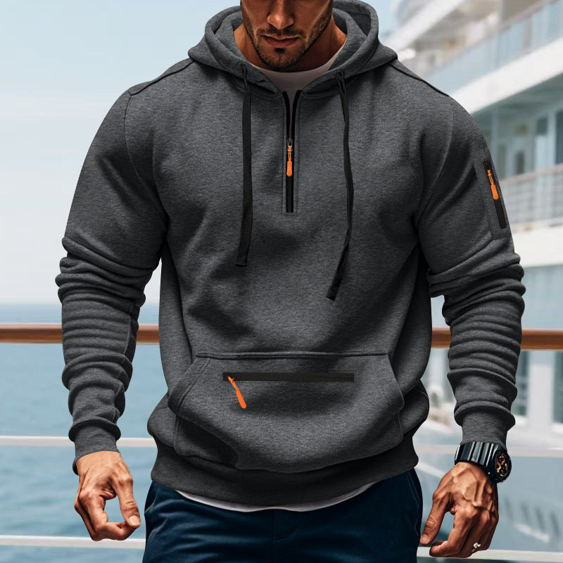 Men's Sporty Hoodie with Practical Two-Way Zipper and Side Pockets Lune London