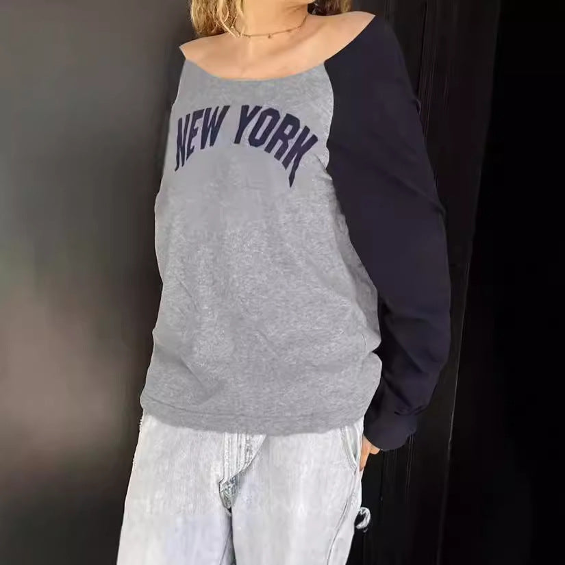 Ladies Casual Sweatshirt with Trendy Print and Contrasting Sleeves Lune London