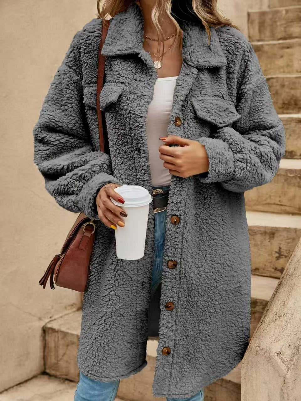 Lune London | Coat - Over Size - Soft Sherpa - Button Closure - Chest Pockets