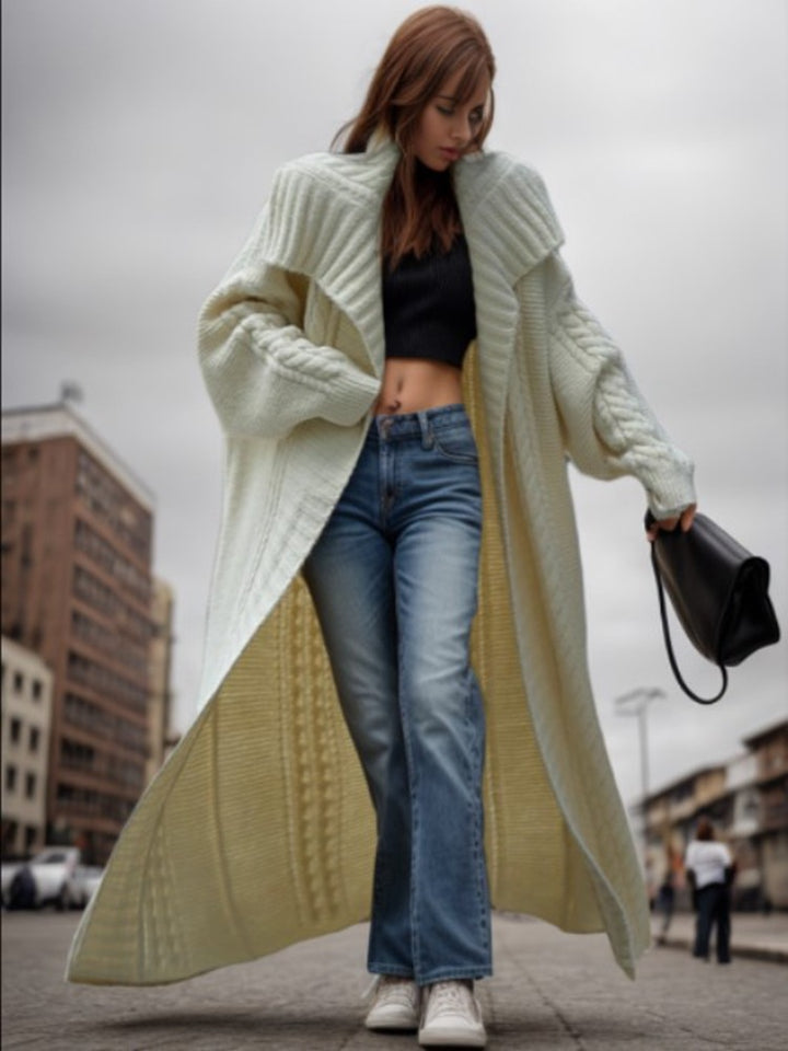 Oversized knitted coat for women with textured design and voluminous sleeves Lune London