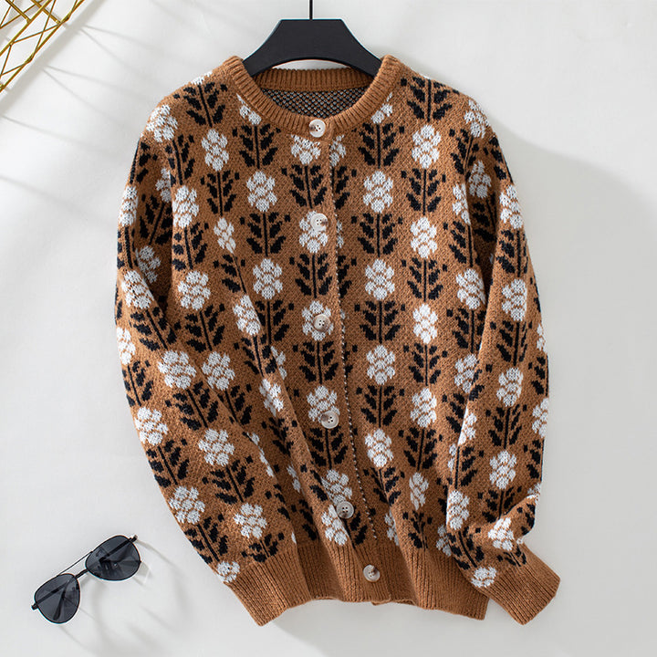 Women's knit jacket with floral pattern and buttons Lune London
