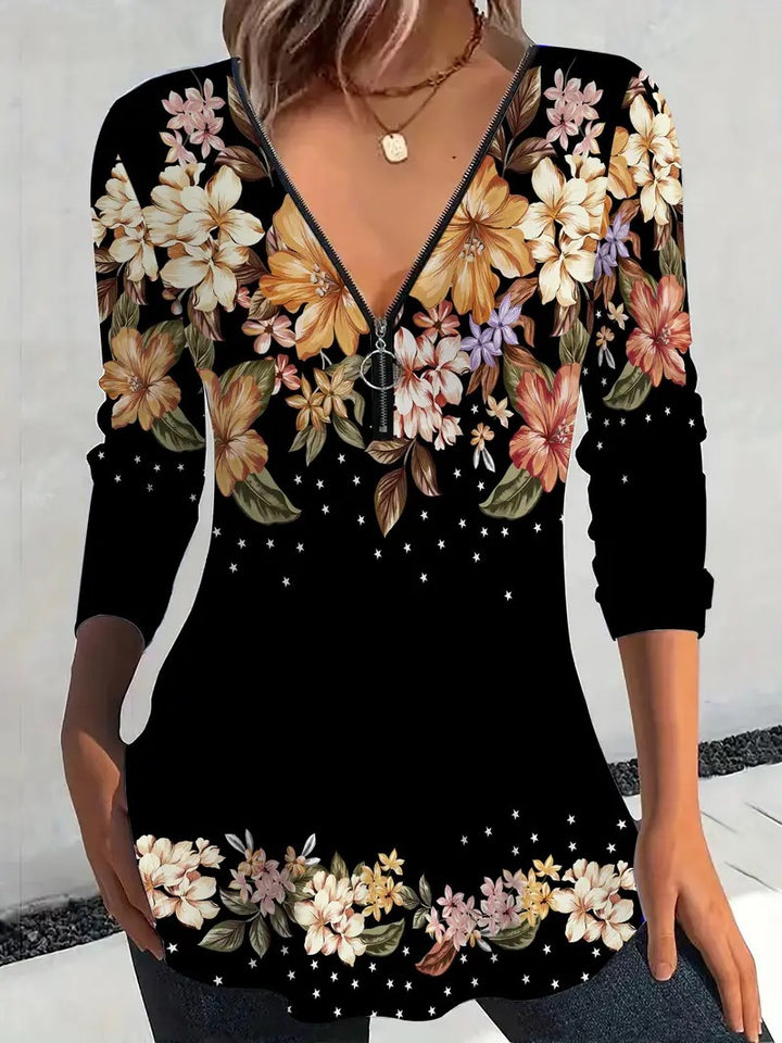 Women's blouse with floral print and zipper Lune London