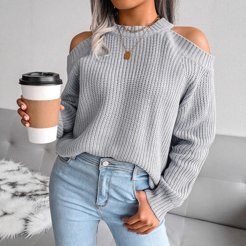 Pull tricoté pour femmes avec épaules dénudées et texture côtelée Chic & Stil