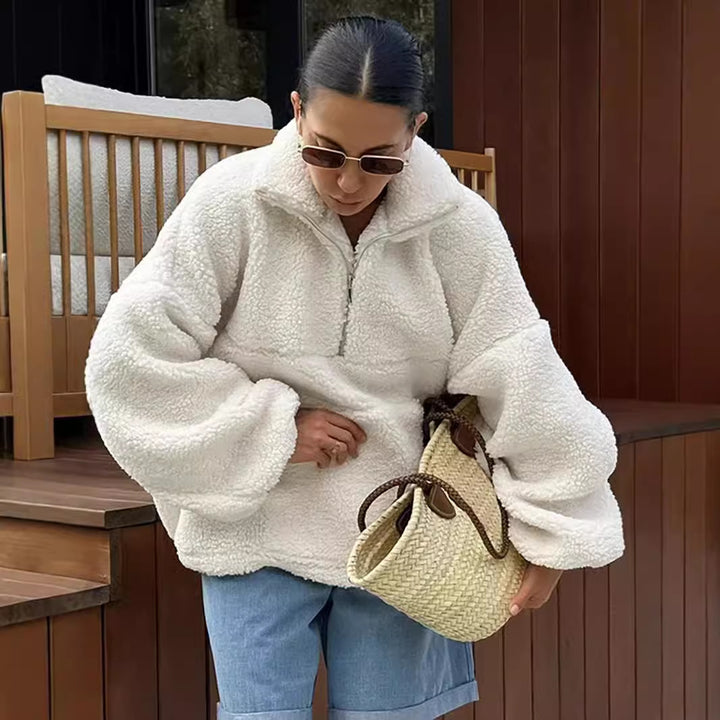 Fleece pullover for women with high collar Lune London
