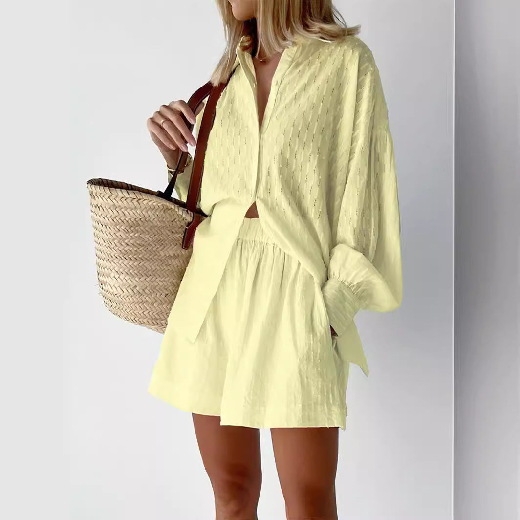 Casual short sleeve blouse set for women with elastic waist and relaxed fit Lune London