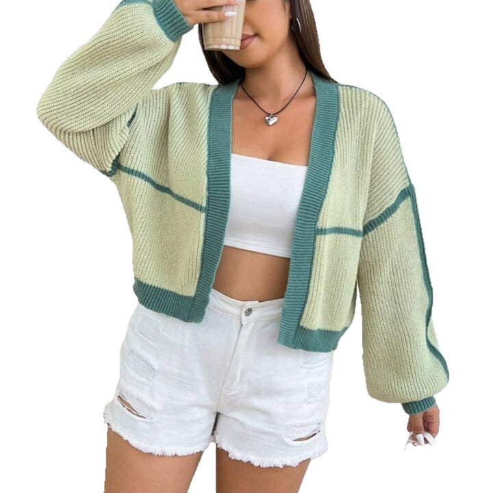 Women’s chunky knit cardigan with modern check patterns and a loose fit Lune London
