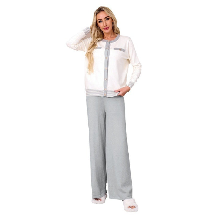 Women’s knit lounge set with fine button details and wide leg Lune London