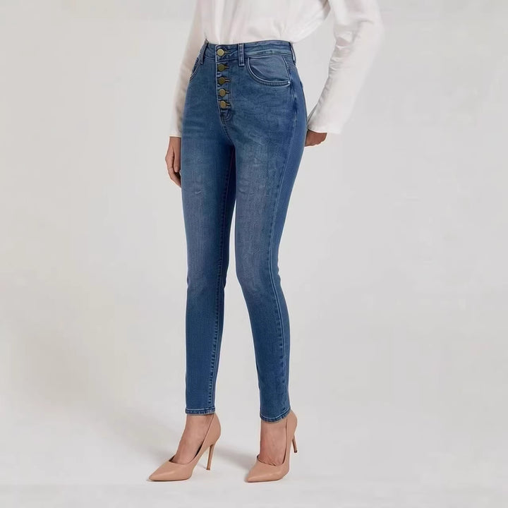 Women's Slim-Fit Jeans with Elegant Button Placket and High Waist Lune London