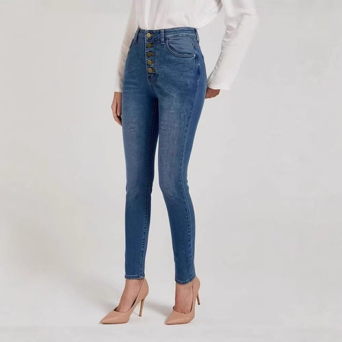 Women's Slim-Fit Jeans with Elegant Button Placket and High Waist Lune London