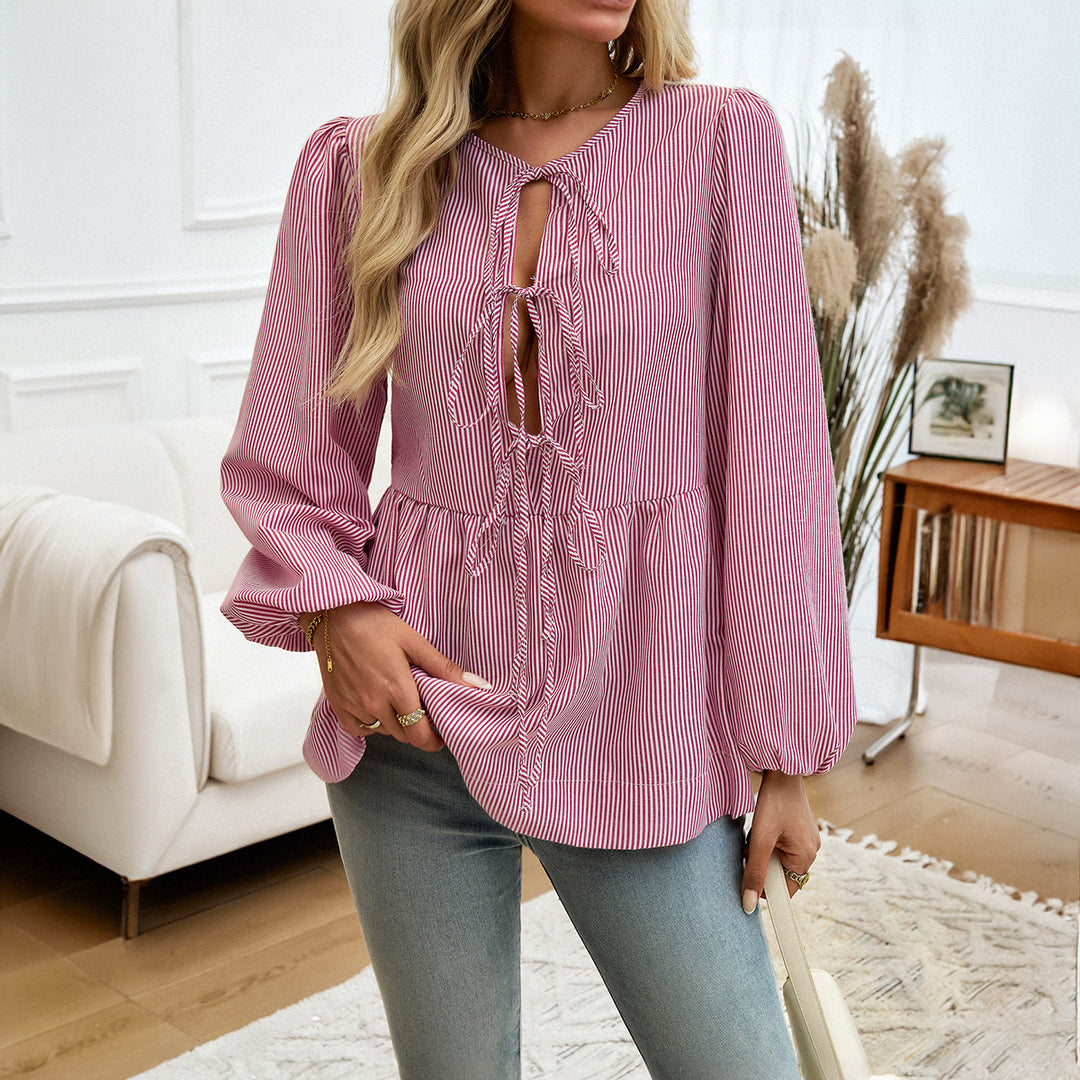 Blouse for women with an elegant ruffle detail and keyhole neckline Lune London