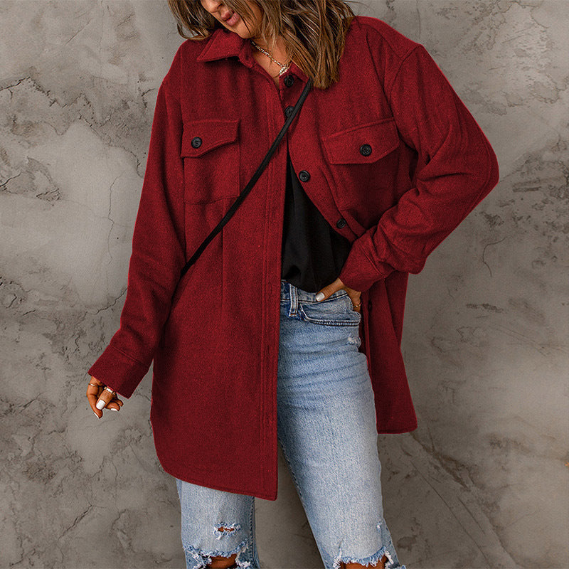 Lune London women's versatile oversized shirt jacket with patch pockets and button closure