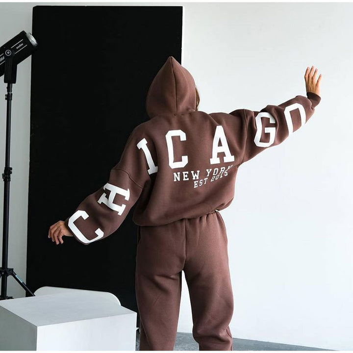 Ladies Oversized Casual Sweatshirt Set with Hood and Elastic Waist Lune London