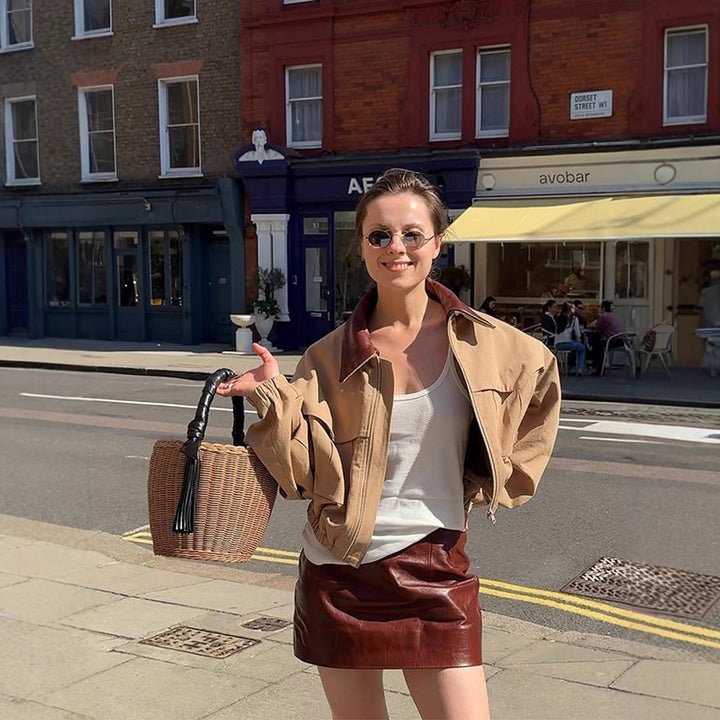 Casual cropped jacket for women with high collar and voluminous sleeves Lune London