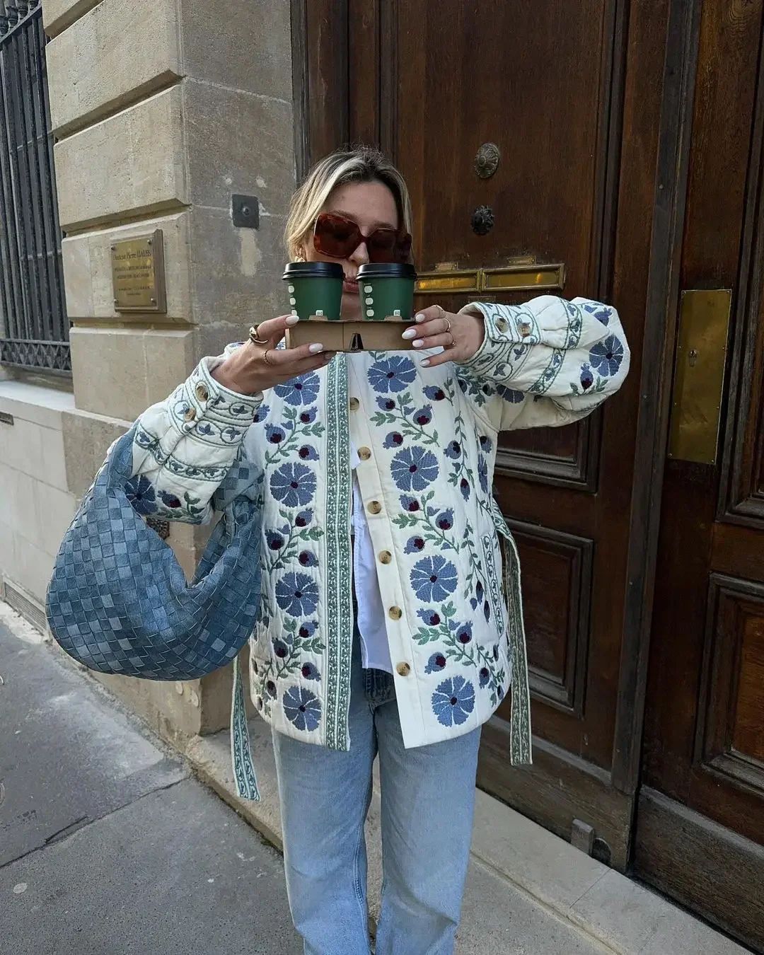 Quilted jacket for women with floral design and button closure Lune London