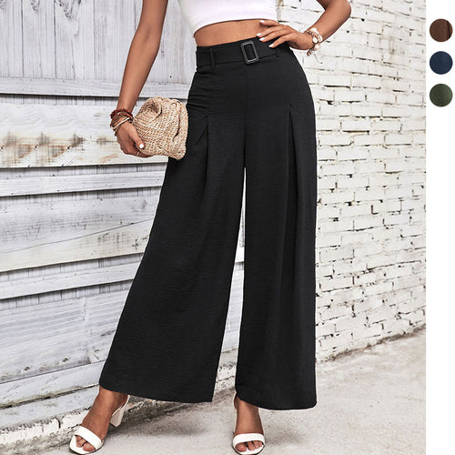 Elegant high waist wide trousers for women with belt and pleats Lune London