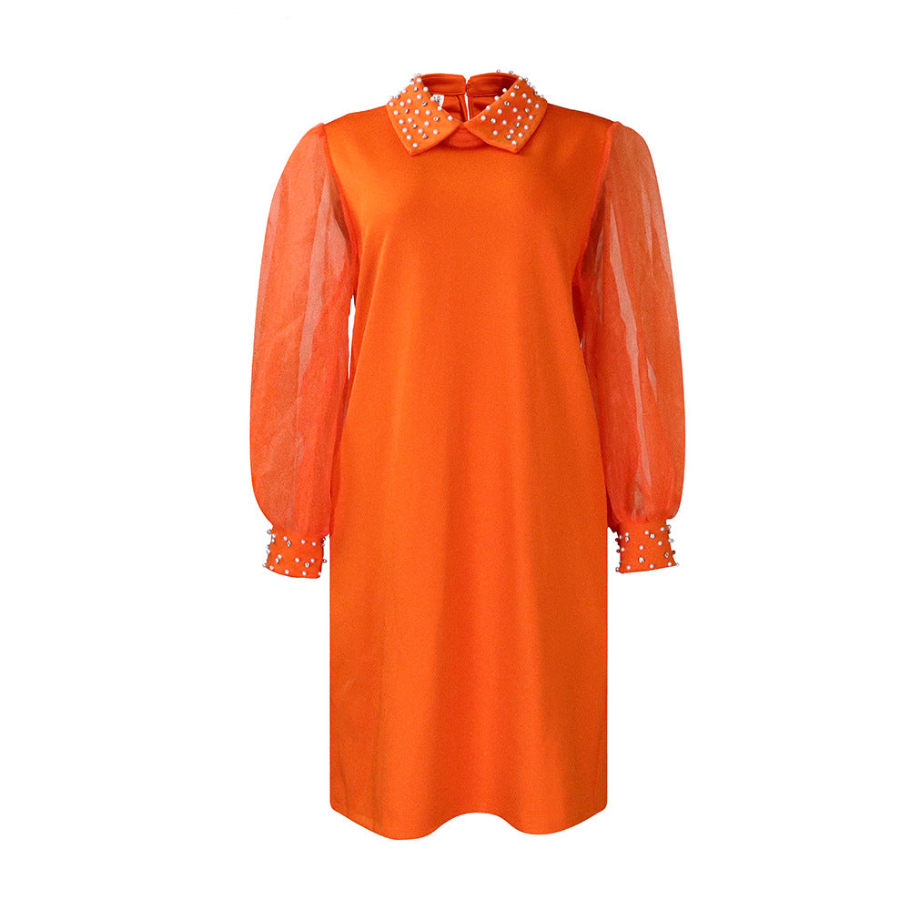 Dress for women with transparent sleeves and pearl embellishments Lune London