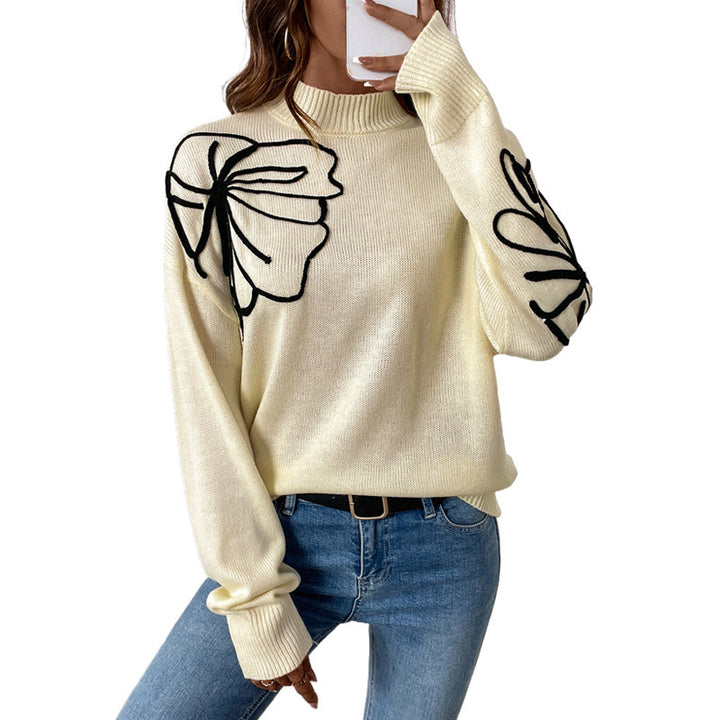 Soft knit sweater for women with floral pattern and high collar Lune London