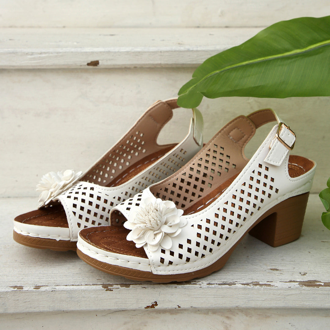 Ladies Decorative Block Heel Sandals Lune London