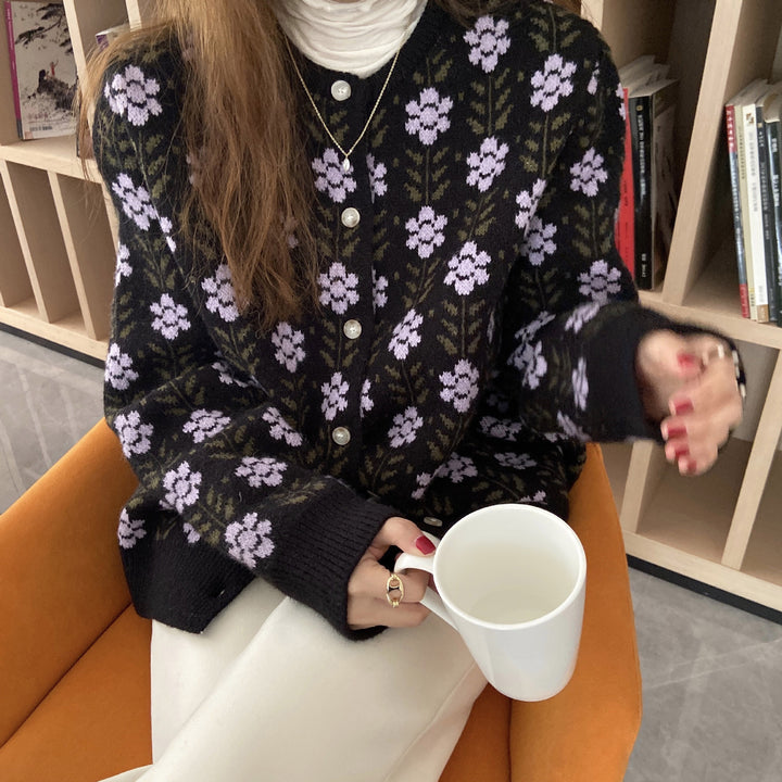 Lune London floral pattern knit cardigan for women