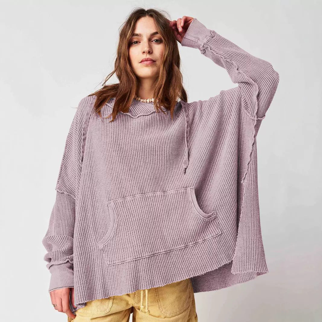 Ladies Oversized Waffle Hoodie with Kangaroo Pocket Lune London