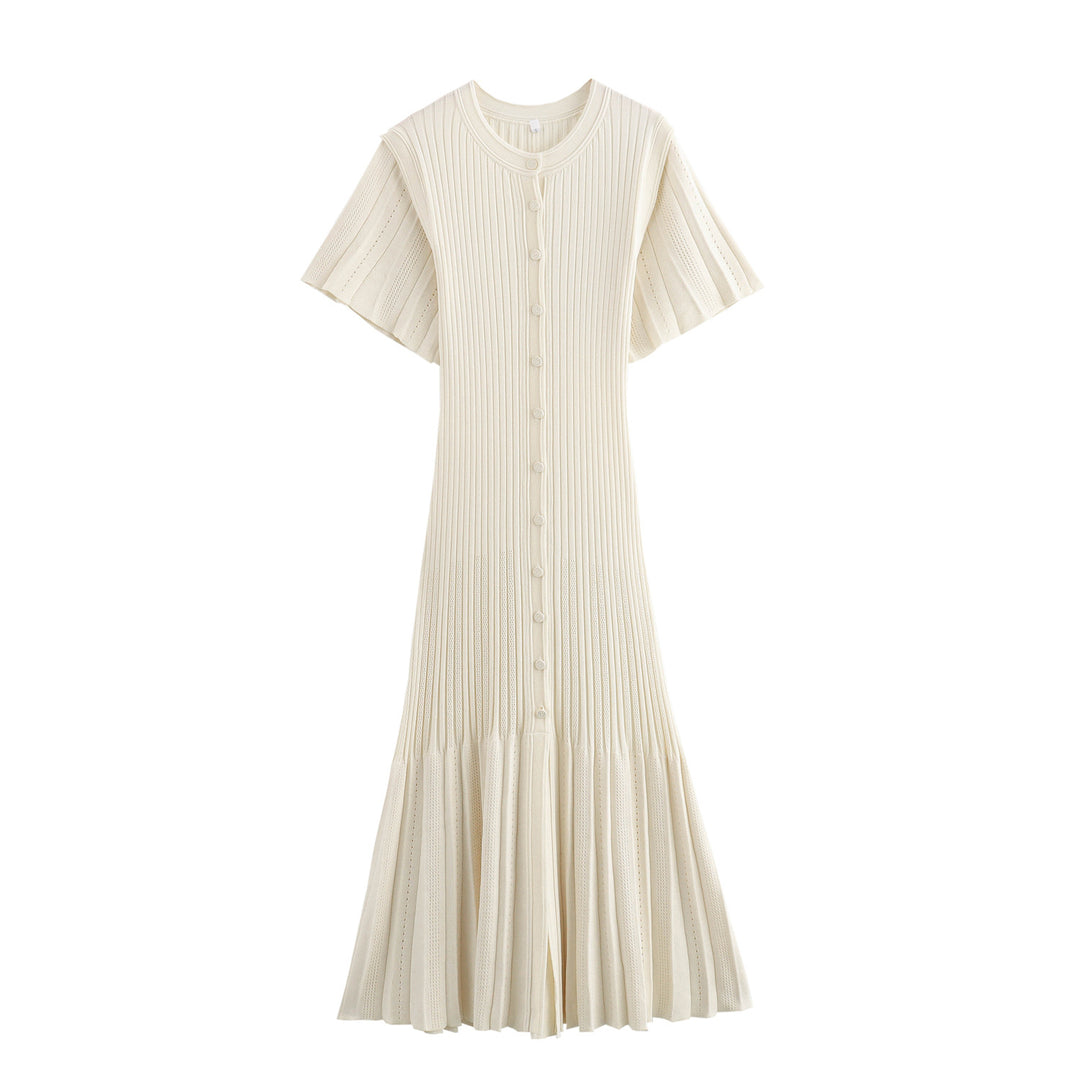Midi dress for women with an elegant ruffled hem and a fine button detail Lune London