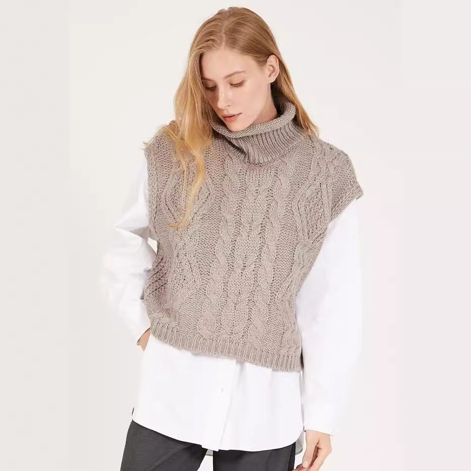 Trendy knitted sweater for women with high collar and cable knit pattern Lune London
