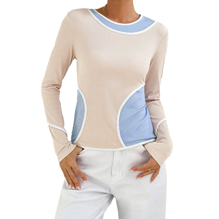 Chemise à manches longues pour femme avec des combinaisons de couleurs courbes et une fibre élastique Chic & Stil