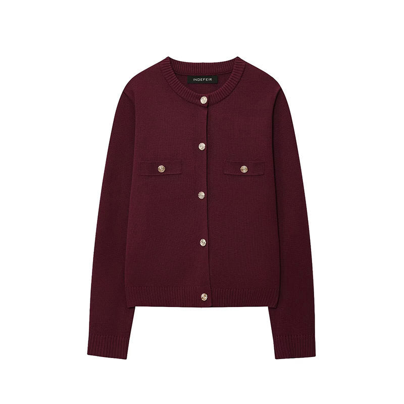 Knitted jacket for women with button details and practical pockets Lune London