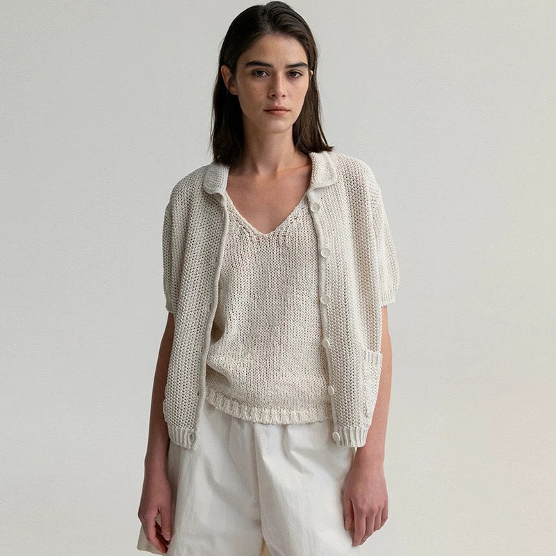 Casual knit jacket for women with a fine texture and practical pockets Lune London