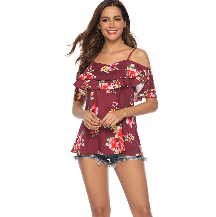 Ladies Off-Shoulder Floral Ruffle Top Lune London
